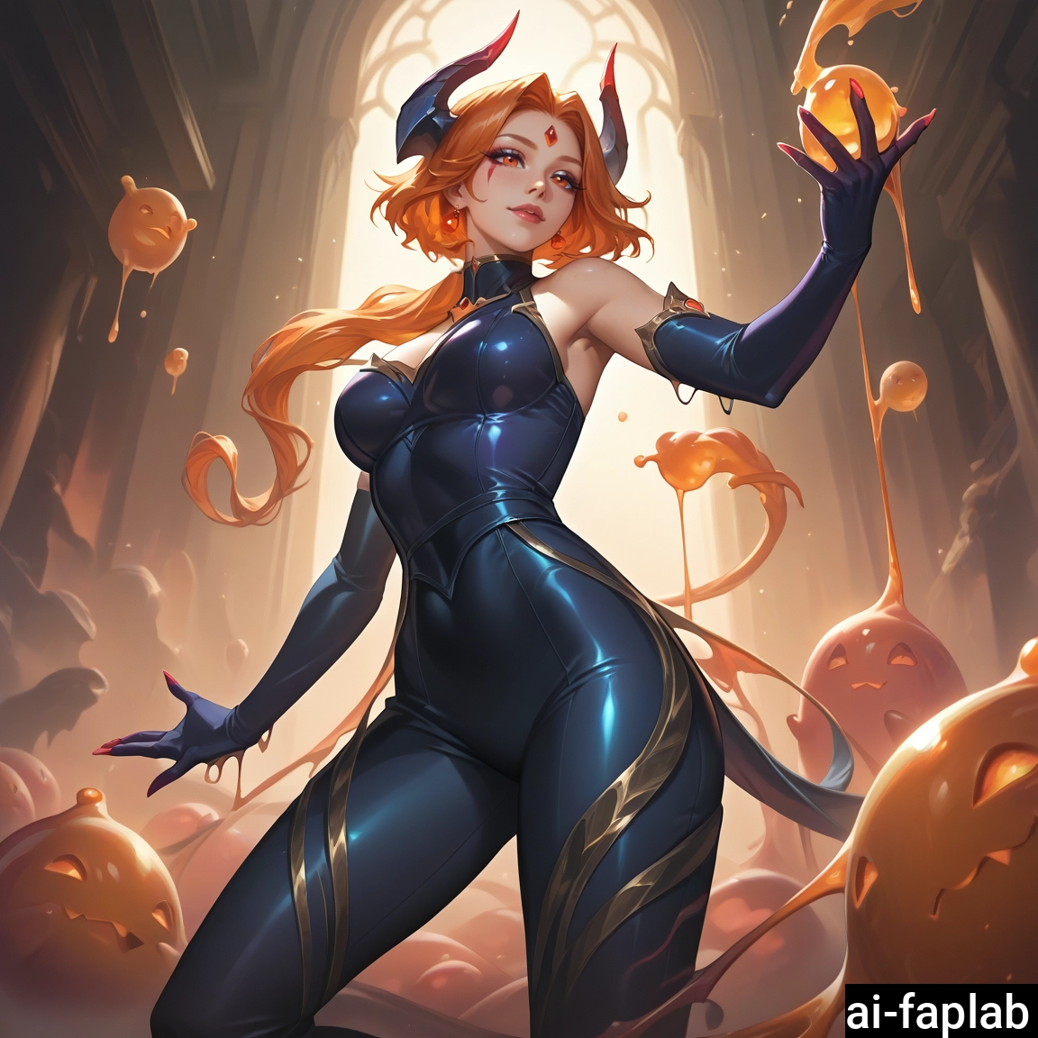 1girl, horns, gloves, breasts, elbow gloves, tail · Yamete.gg
