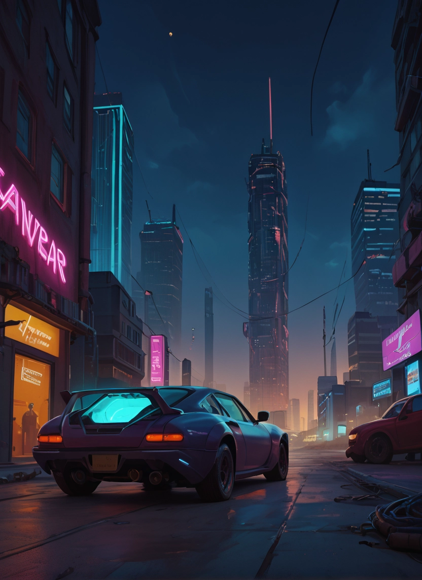 car, motor vehicle, ground vehicle, city, night, no humans · Yamete.gg