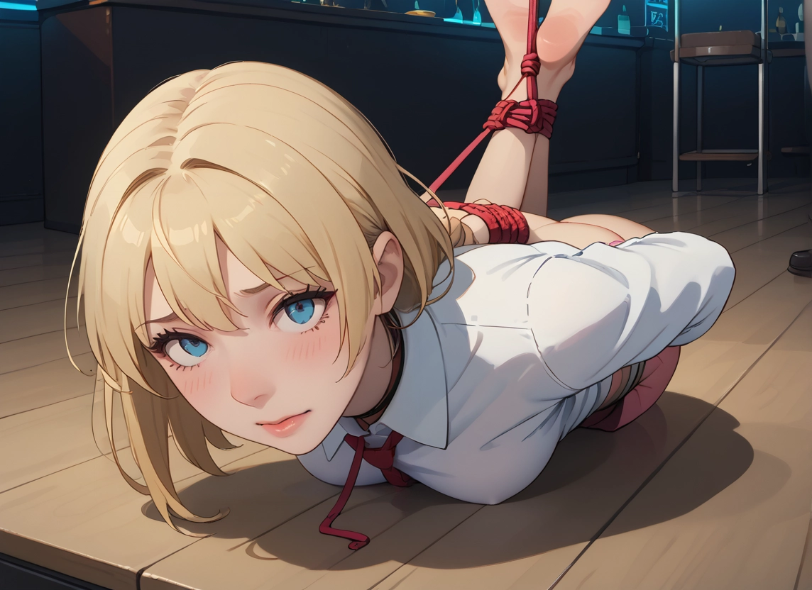 1girl, blue eyes, bound, solo, bdsm, blonde hair · Yamete.gg
