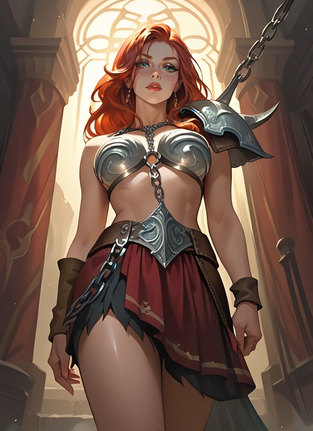 1girl, jewelry, solo, armor, earrings, red hair · Yamete.gg