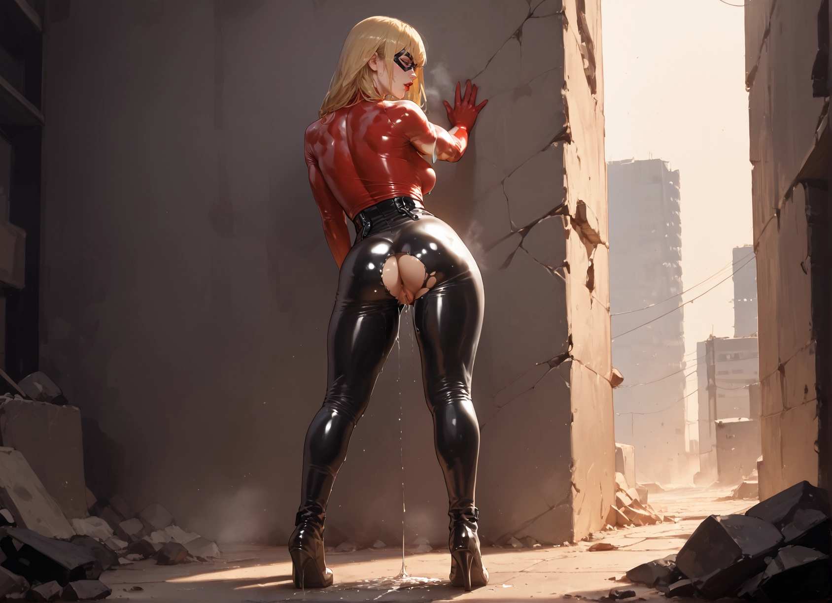 1girl, solo, blonde hair, ass, high heels, bodysuit · Yamete.gg