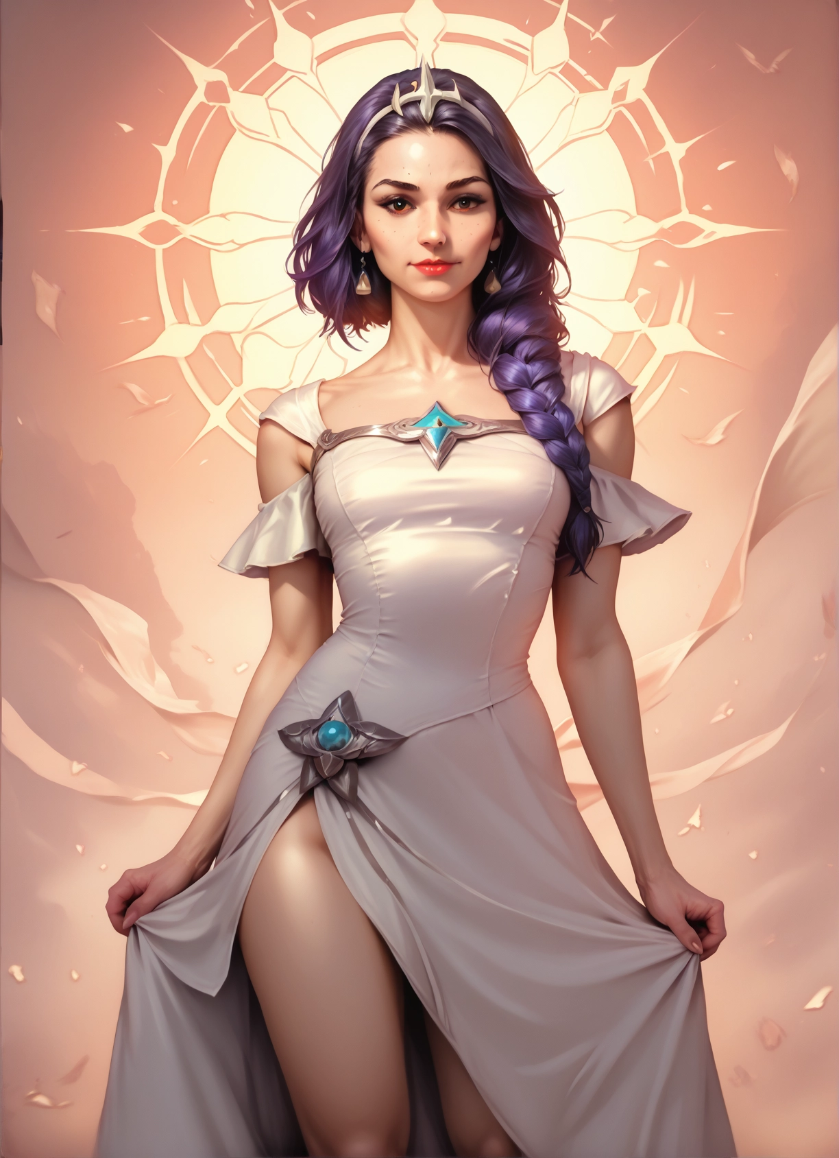 1girl, solo, dress, jewelry, earrings, braid · Yamete.gg