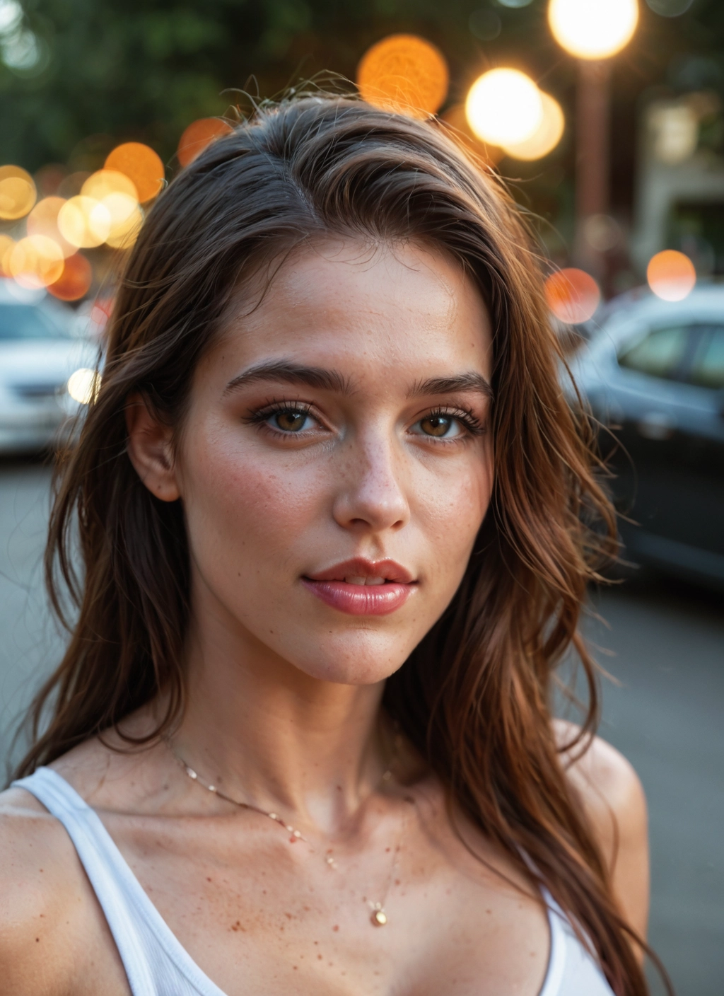 1girl, solo, jewelry, necklace, car, brown eyes · Yamete.gg