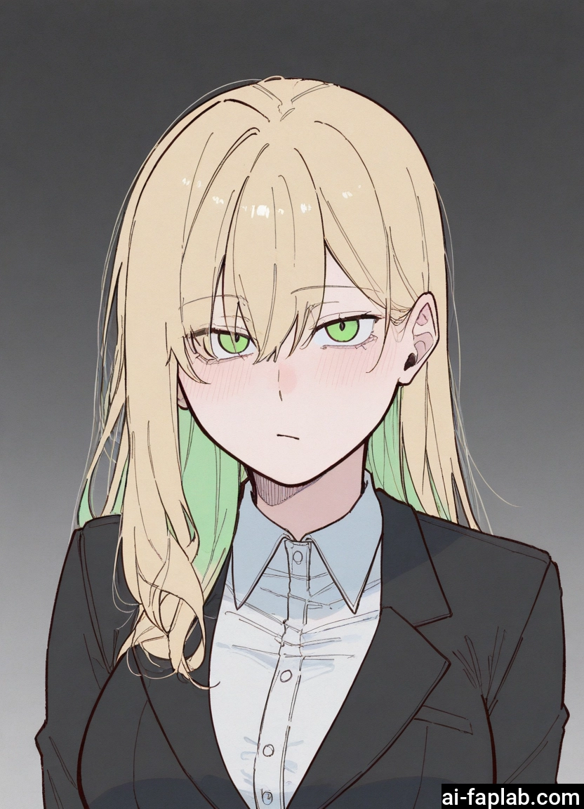 1girl, solo, green eyes, blonde hair, shirt, blush
