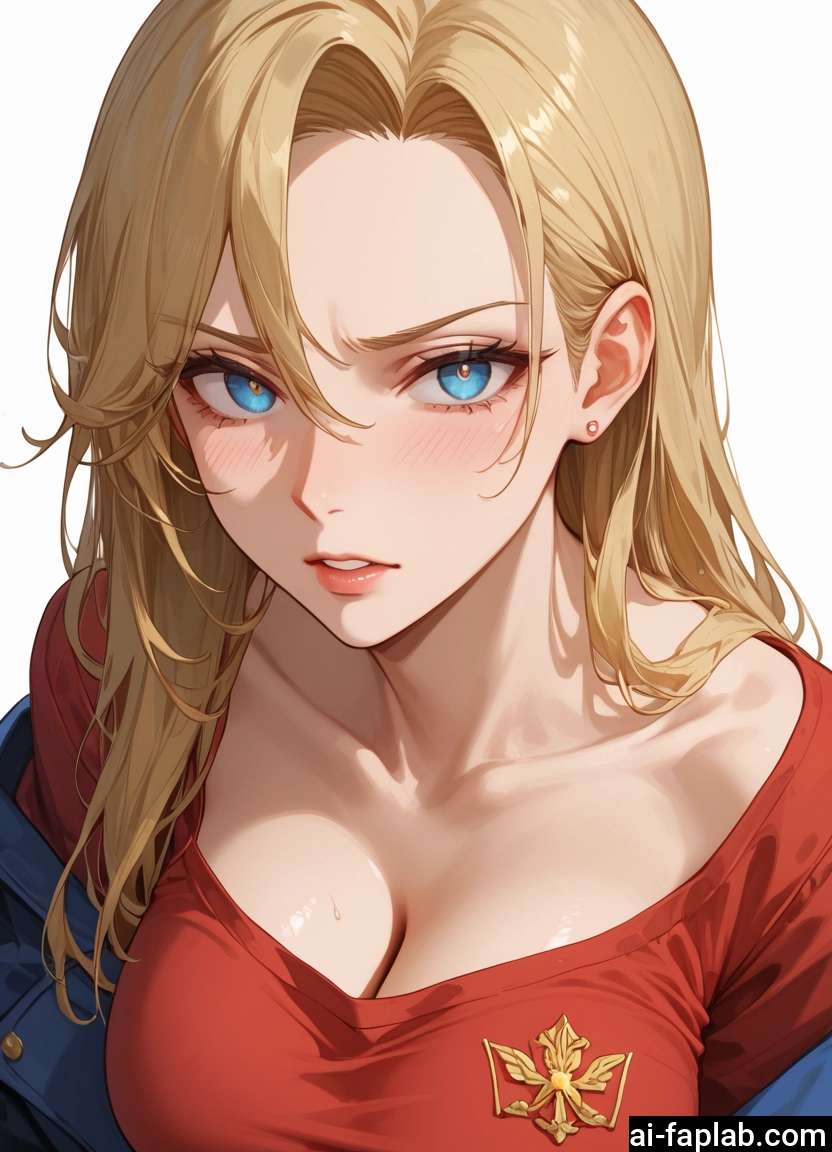 1girl, breasts, blue eyes, blonde hair, cleavage, solo