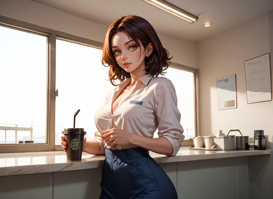 1girl, breasts, solo, shirt, skirt, cup · Yamete.gg