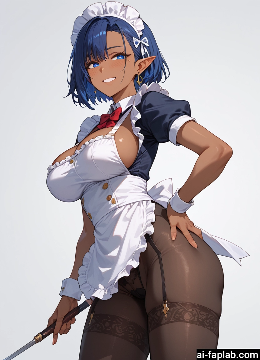 1girl, breasts, pointy ears, blue eyes, smile, large breasts · Yamete.gg