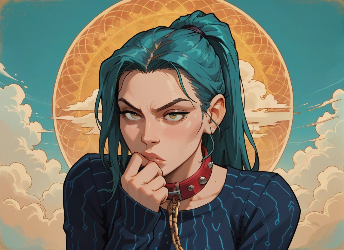 solo, 1girl, collar, ponytail, cloud, long hair · Yamete.gg