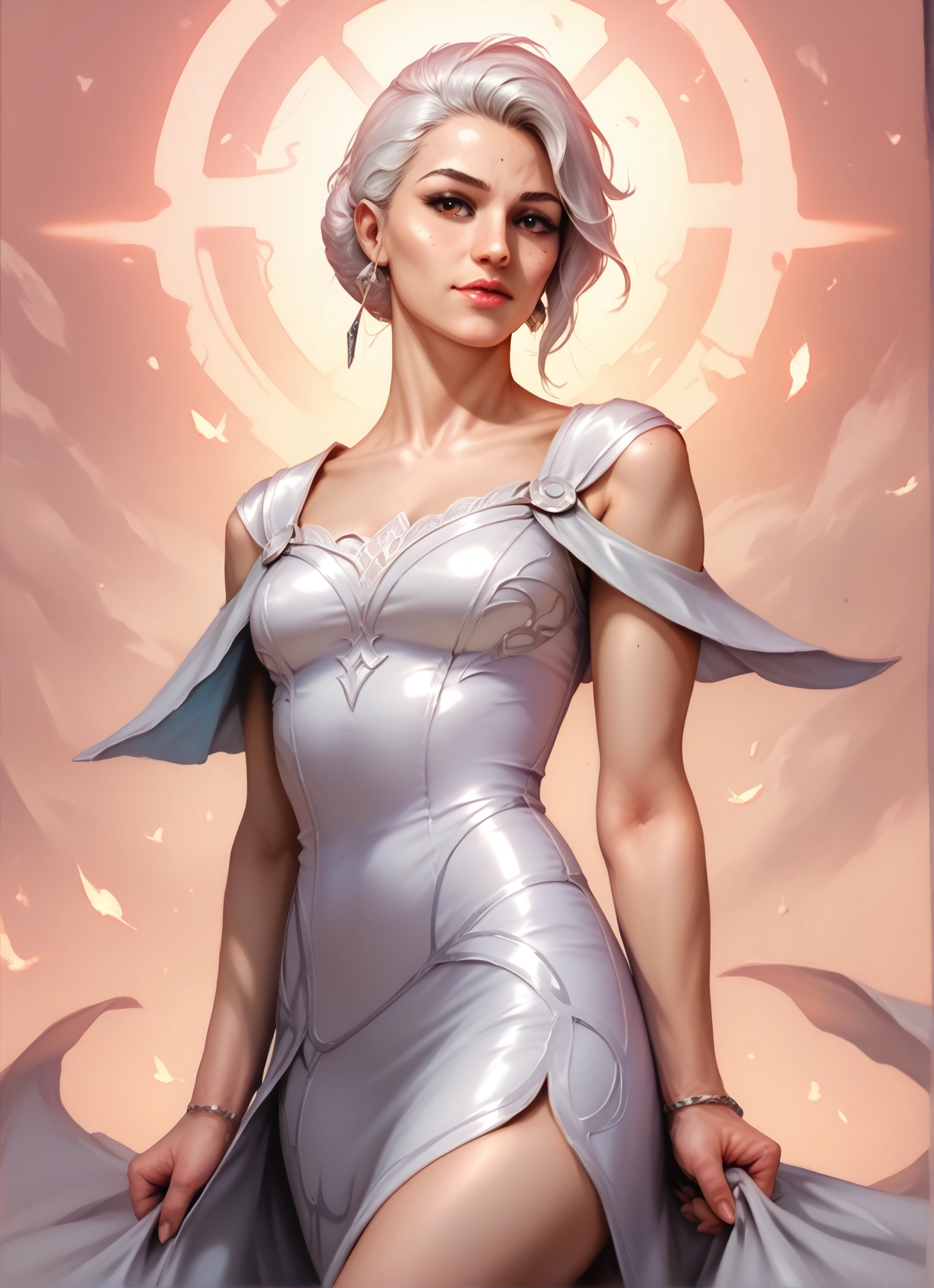 1girl, solo, jewelry, earrings, dress, white dress · Yamete.gg
