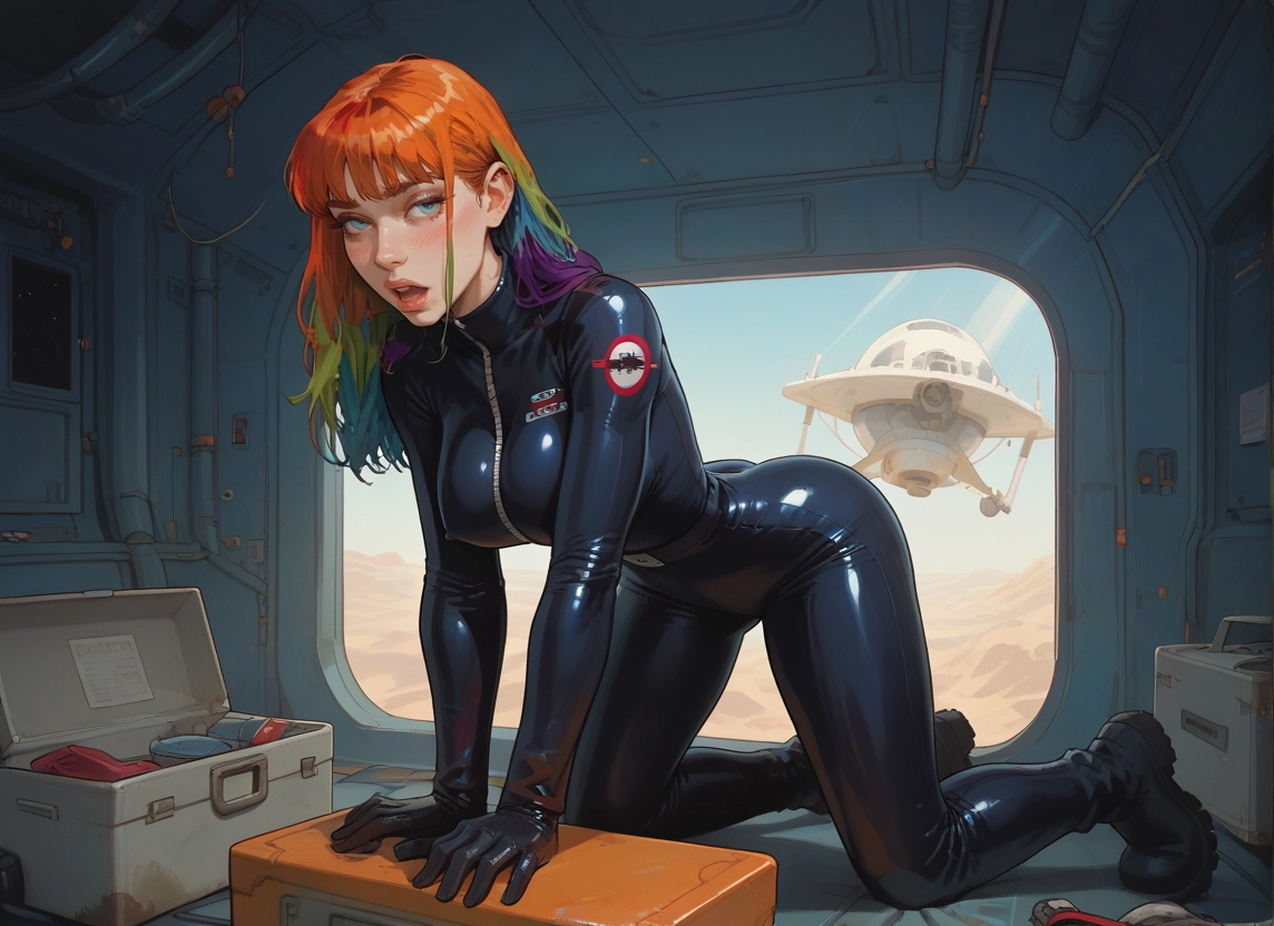1girl, bodysuit, multicolored hair, breasts, solo, looking at viewer · Yamete.gg