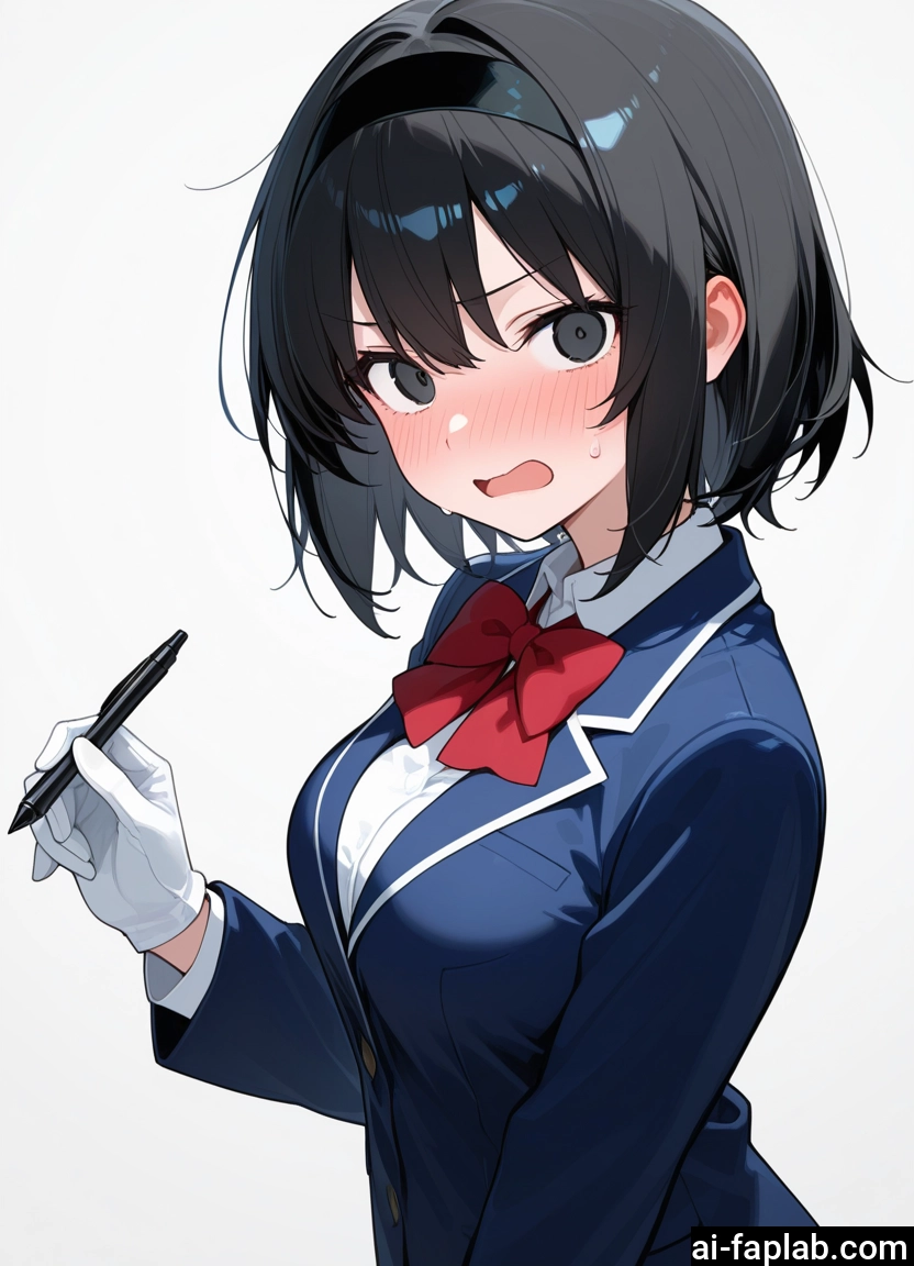 1girl, solo, gloves, blush, white gloves, black hair