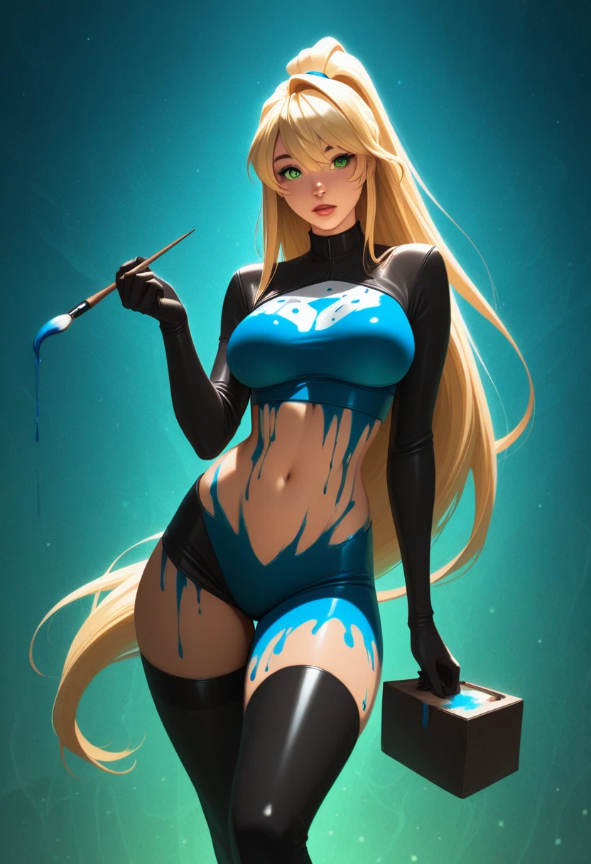 1girl, blonde hair, breasts, green eyes, solo, long hair