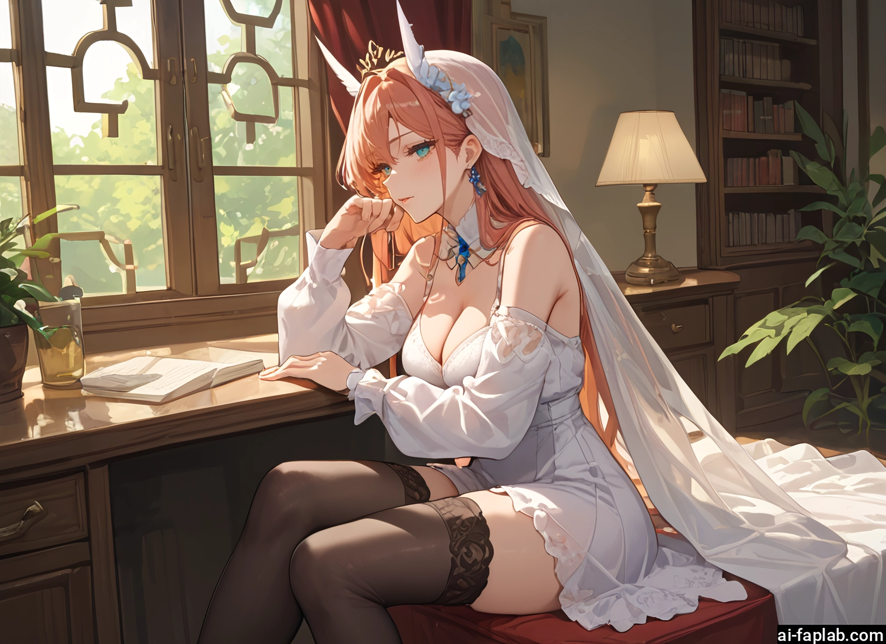1girl, breasts, thighhighs, long hair, dress, solo