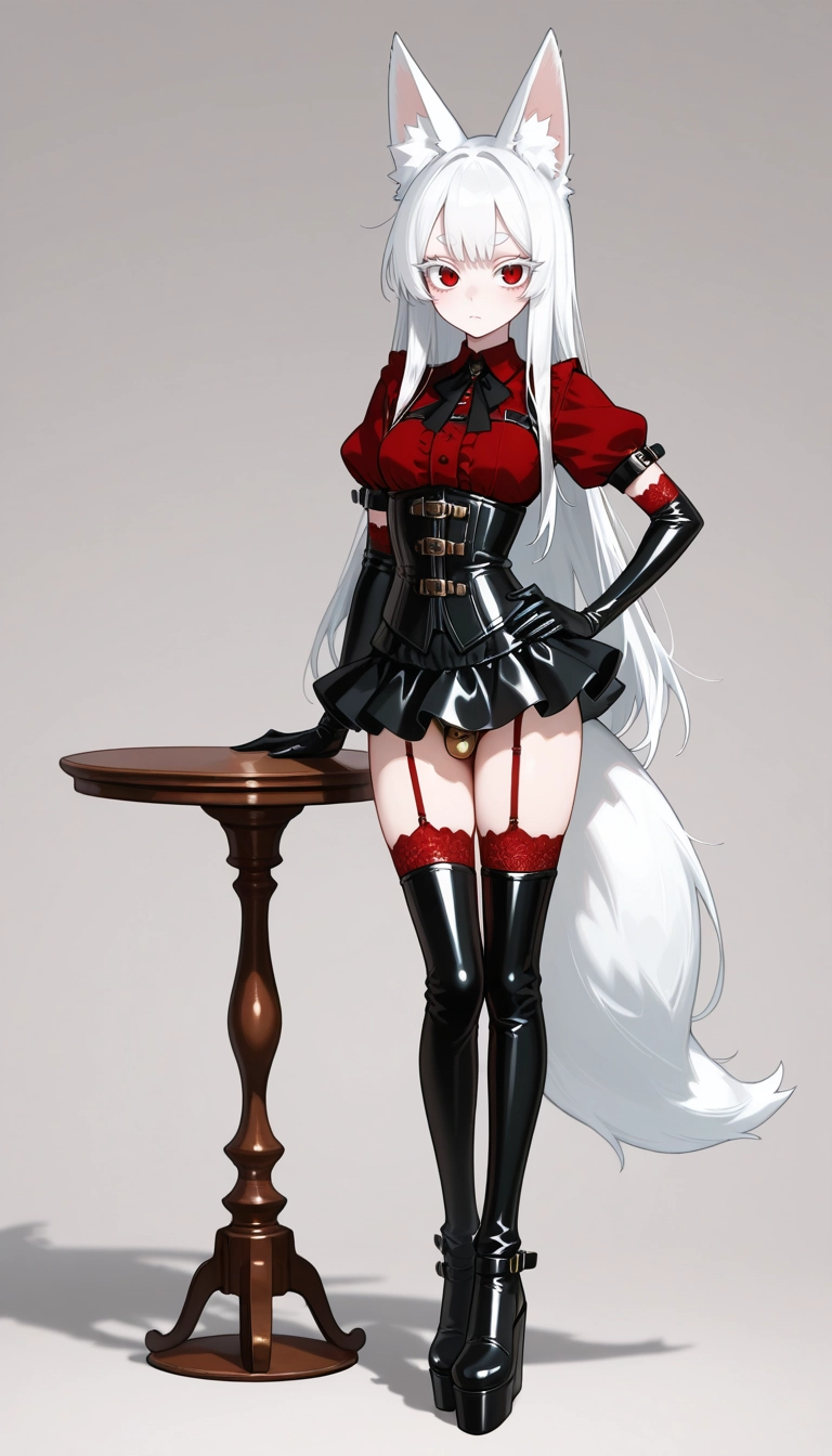 1girl, solo, animal ears, gloves, red eyes, white hair · Yamete.gg