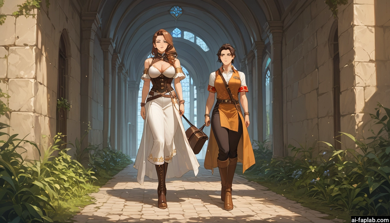 1girl, breasts, boots, solo, brown hair, cleavage · Yamete.gg