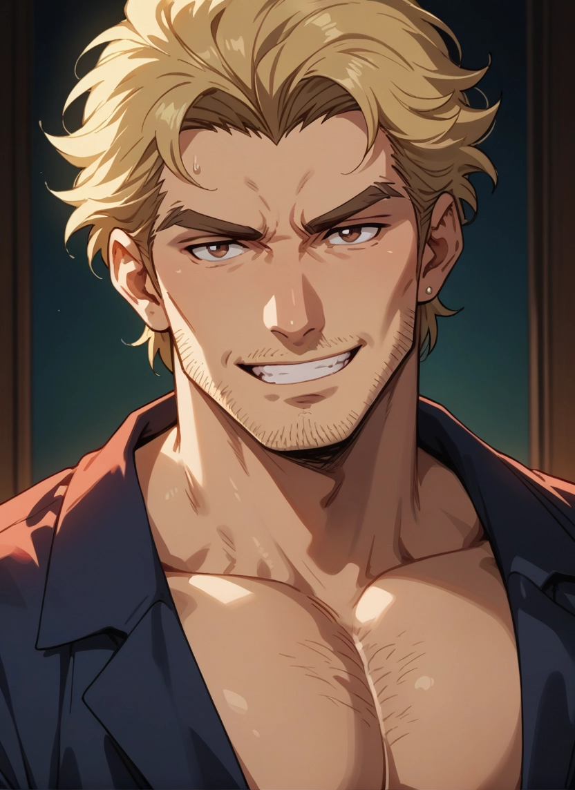 bara, male focus, 1boy, solo, blonde hair, pectorals · Yamete.gg