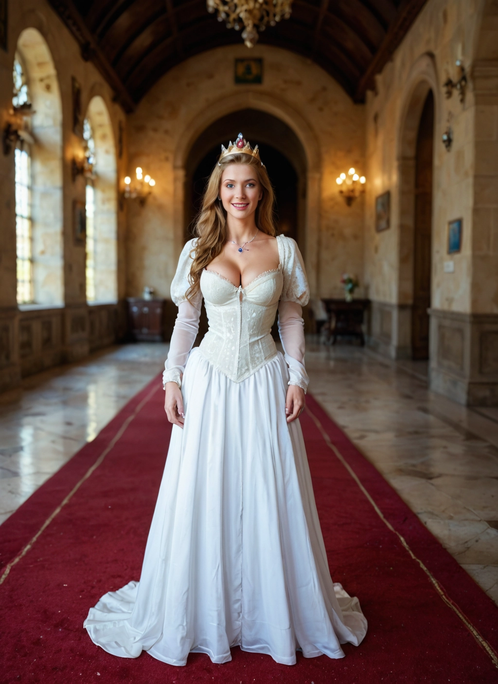 1girl, dress, breasts, jewelry, cleavage, crown · Yamete.gg
