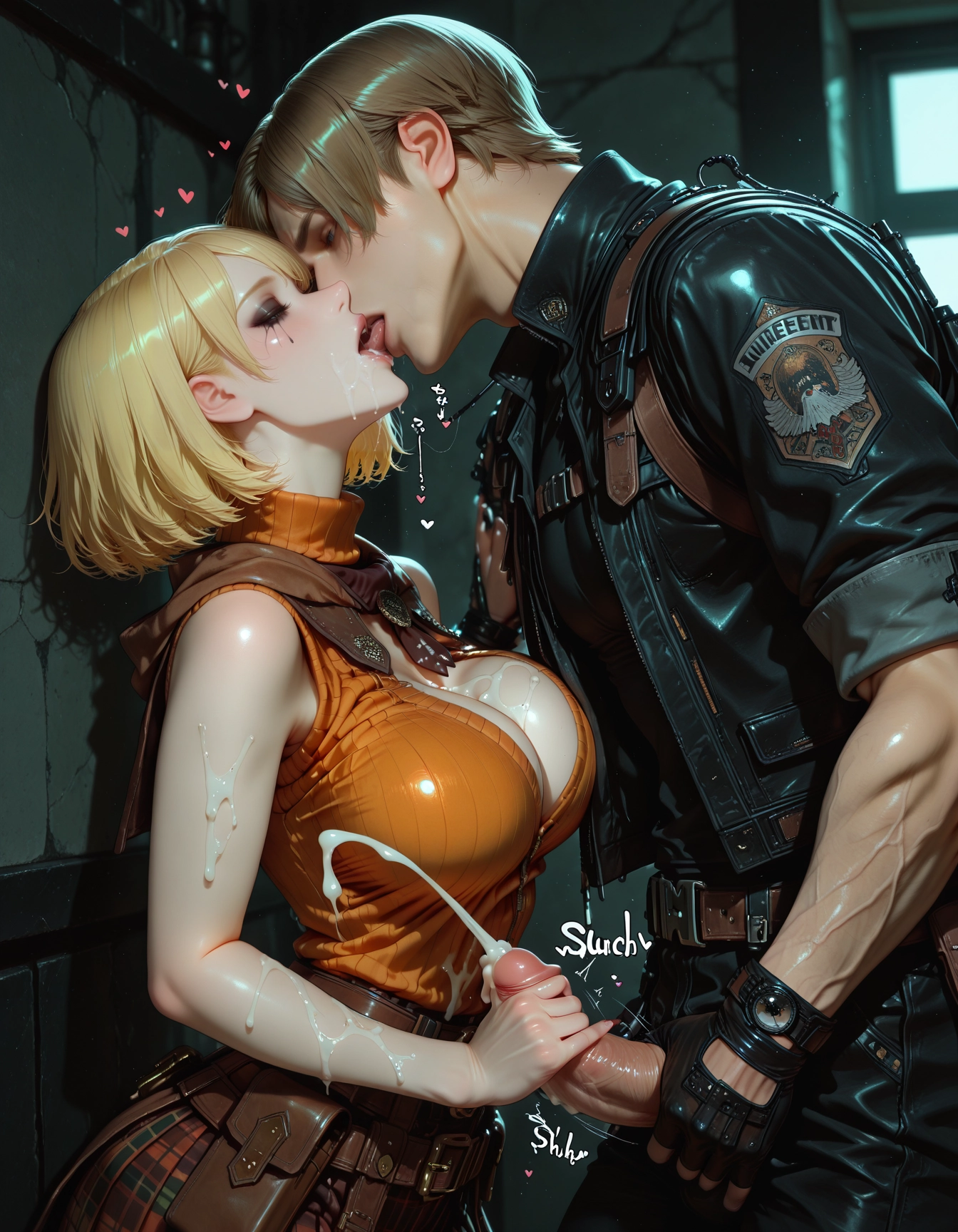 1girl, hetero, kiss, 1boy, handjob, breasts · Yamete.gg