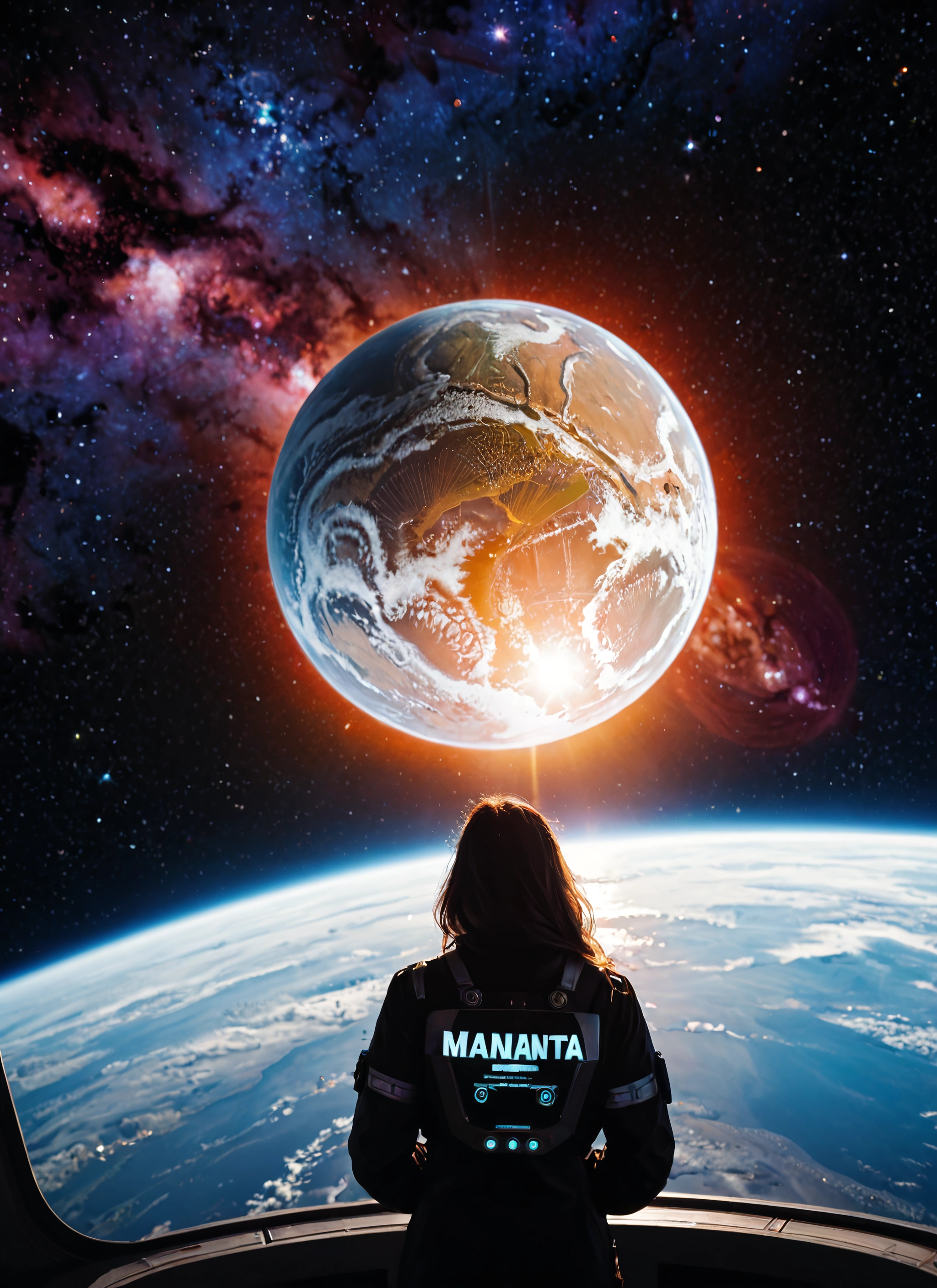1girl, solo, planet, space, earth (planet), from behind · Yamete.gg
