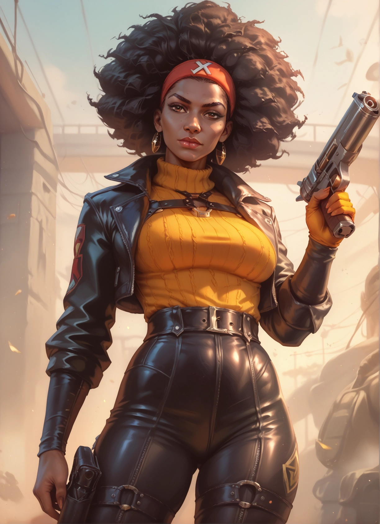 1girl, weapon, gun, jacket, jewelry, earrings · Yamete.gg
