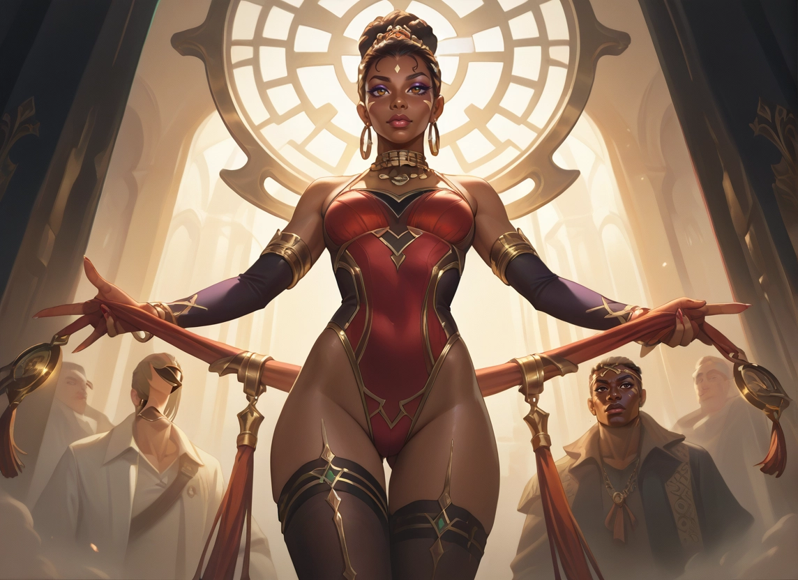thighhighs, dark skin, jewelry, leotard, earrings, dark-skinned female · Yamete.gg