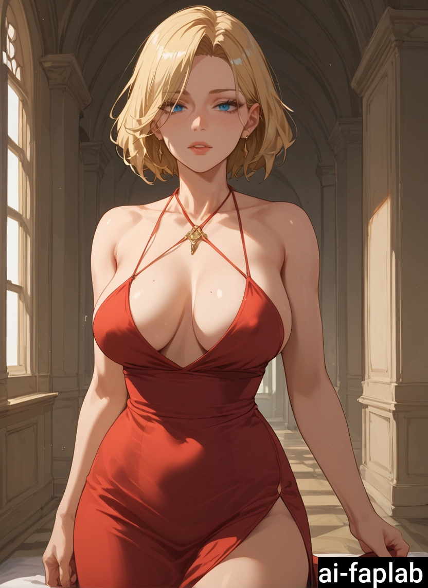1girl, breasts, blonde hair, dress, solo, blue eyes · Yamete.gg