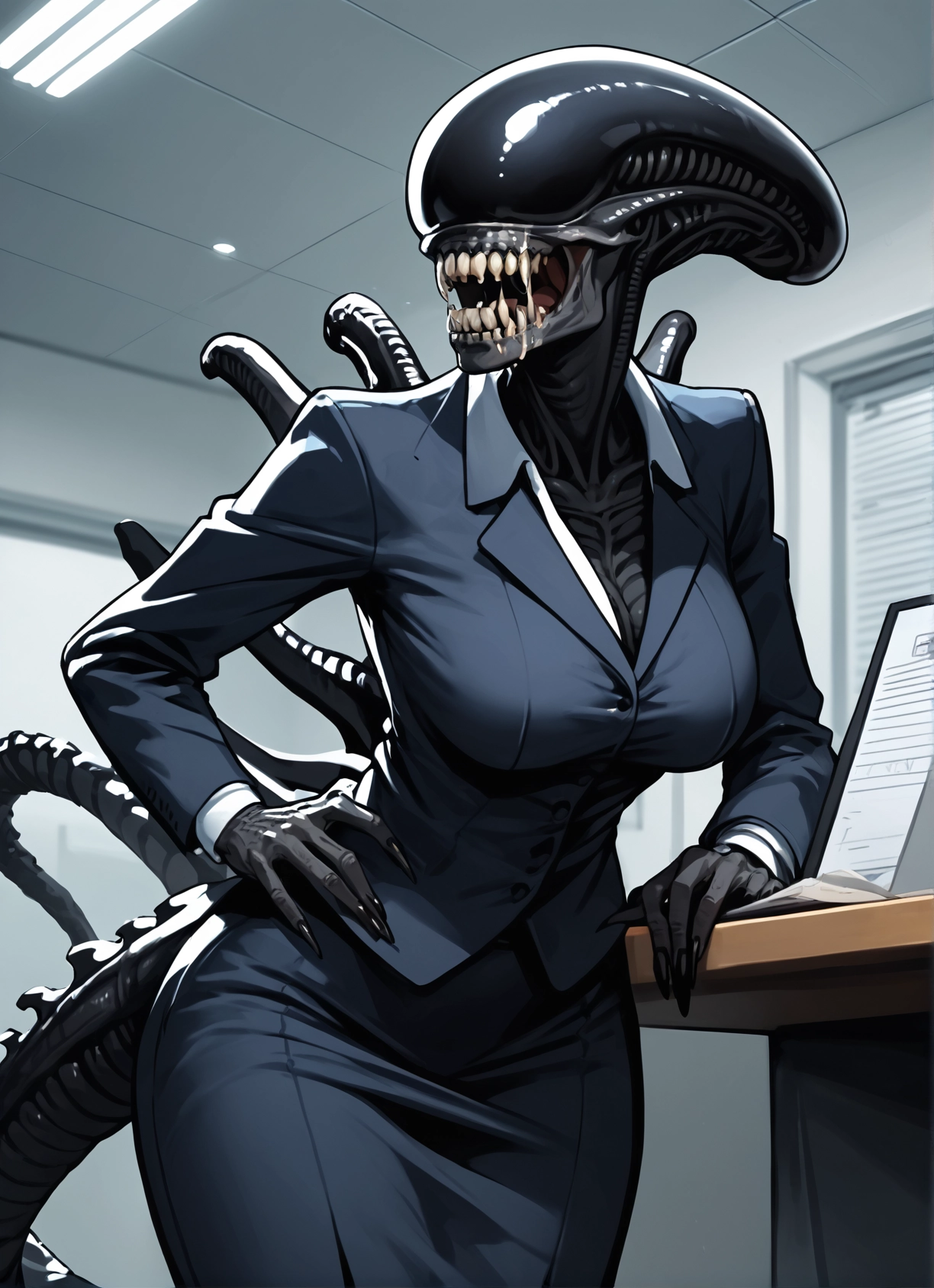 1girl, breasts, teeth, skirt, formal, suit · Yamete.gg