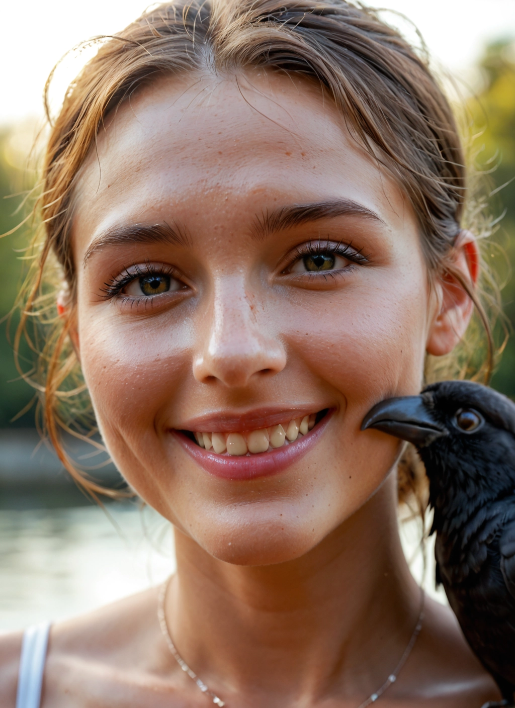 1girl, bird, solo, jewelry, smile, teeth · Yamete.gg