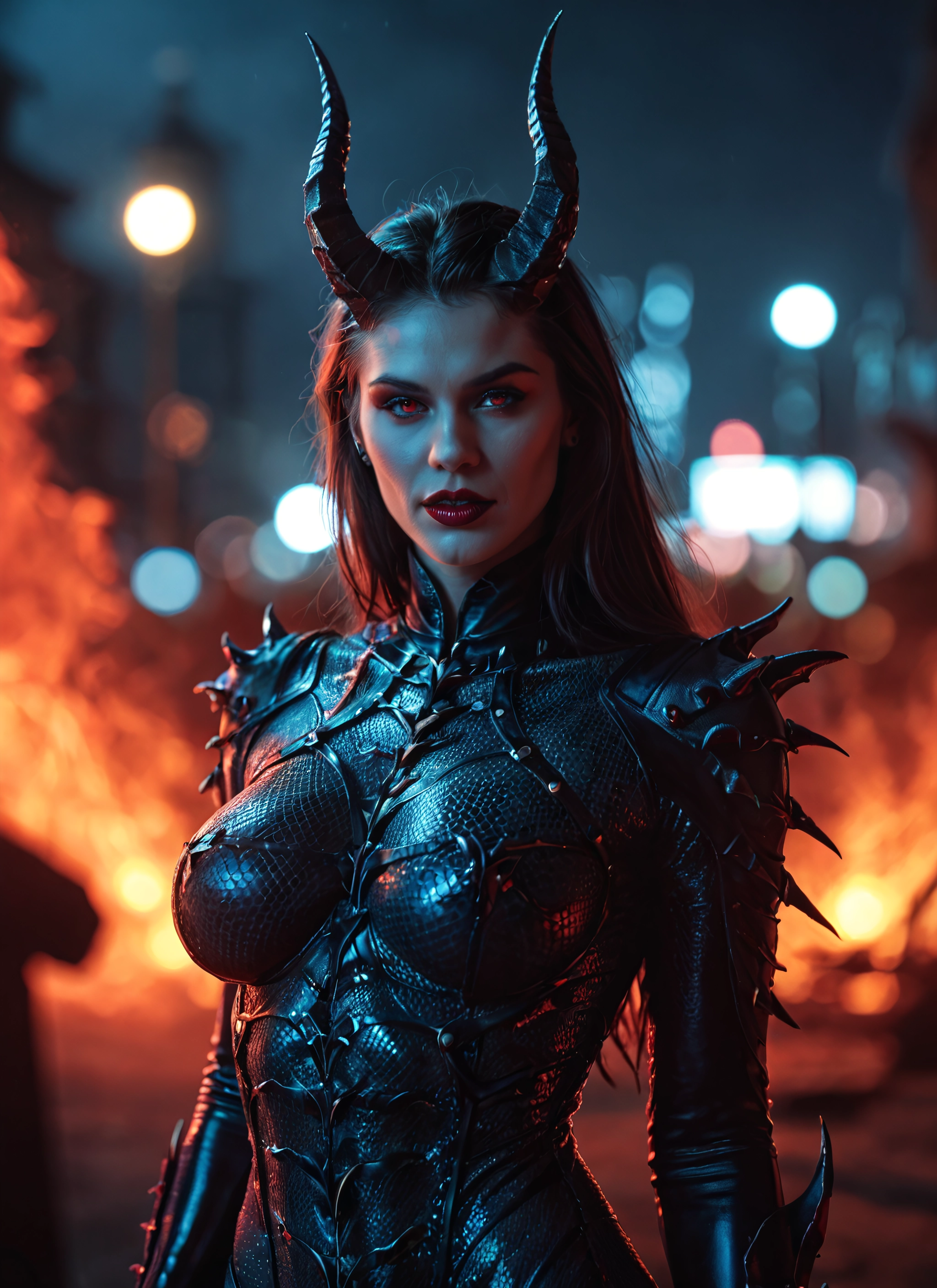 1girl, solo, horns, breasts, bodysuit, long hair · Yamete.gg