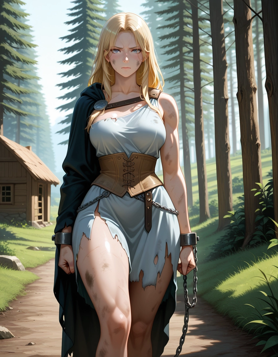 1girl, breasts, blonde hair, solo, chain, blue eyes · Yamete.gg