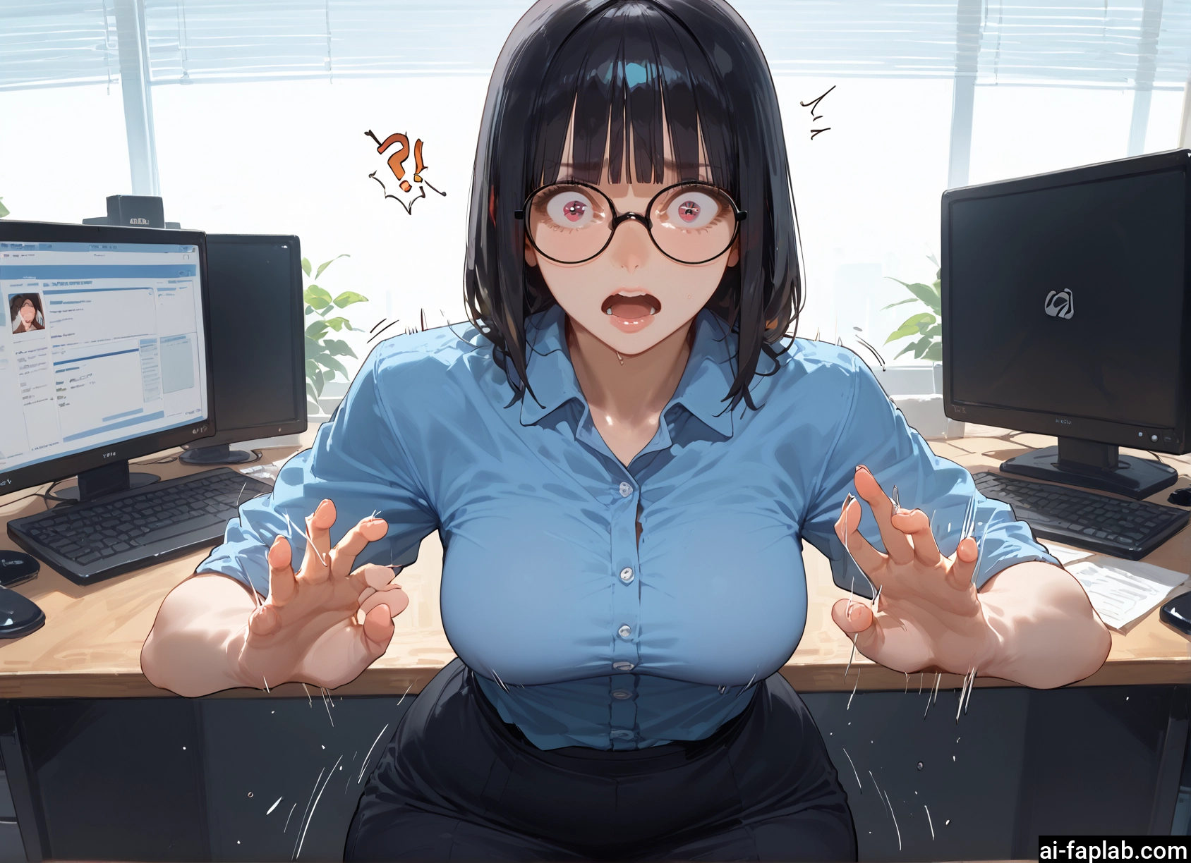 1girl, glasses, breasts, shirt, skirt, open mouth · Yamete.gg