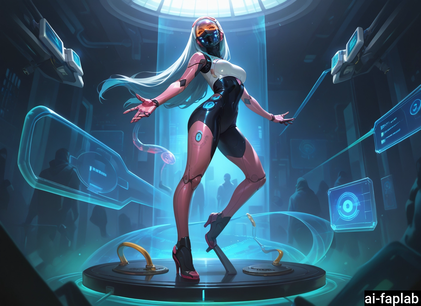 1girl, long hair, joints, white hair, breasts, solo