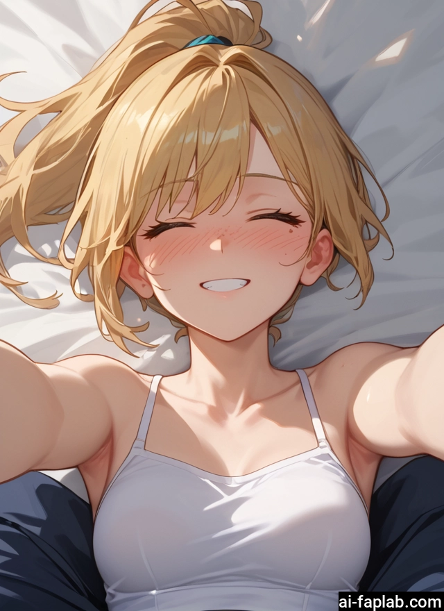 1girl, smile, blonde hair, blush, closed eyes, breasts · Yamete.gg