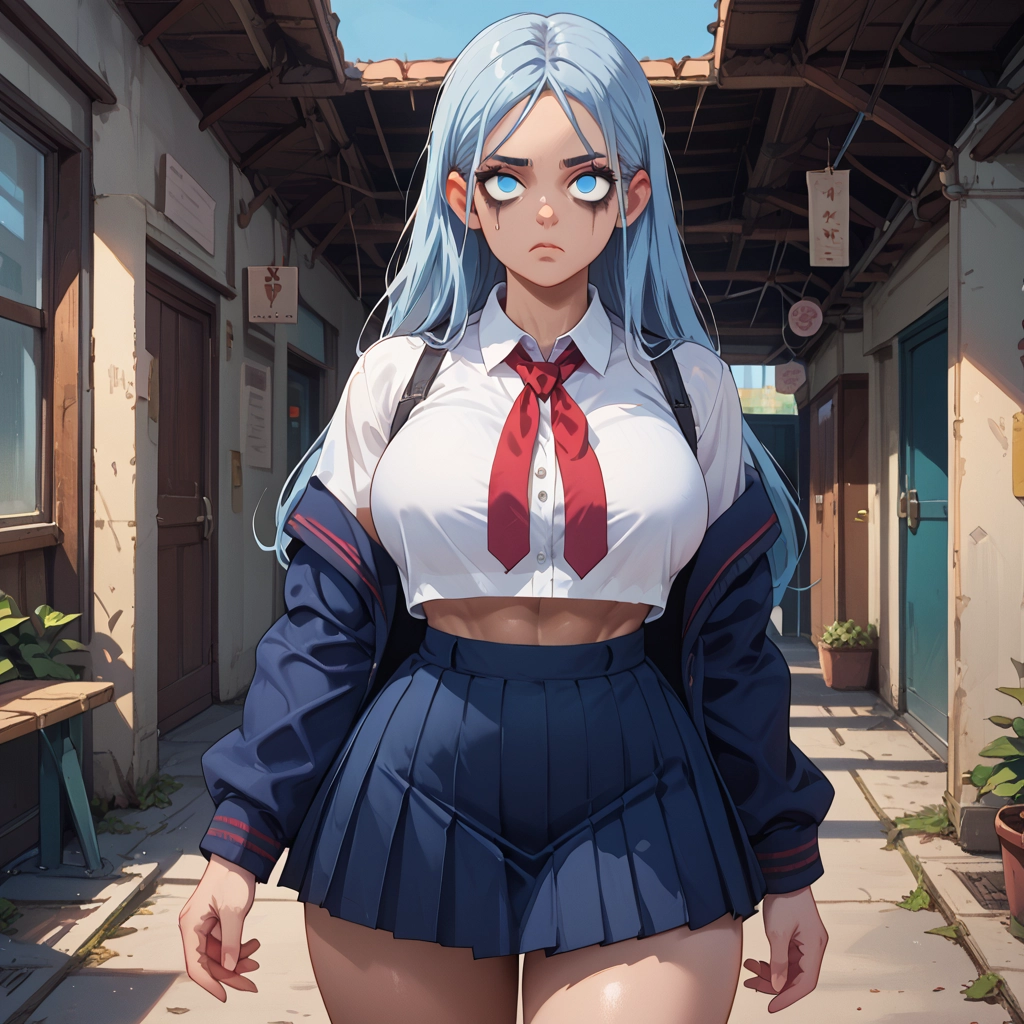 blue eyes, skirt, breasts, long hair, 1girl, shirt · Yamete.gg