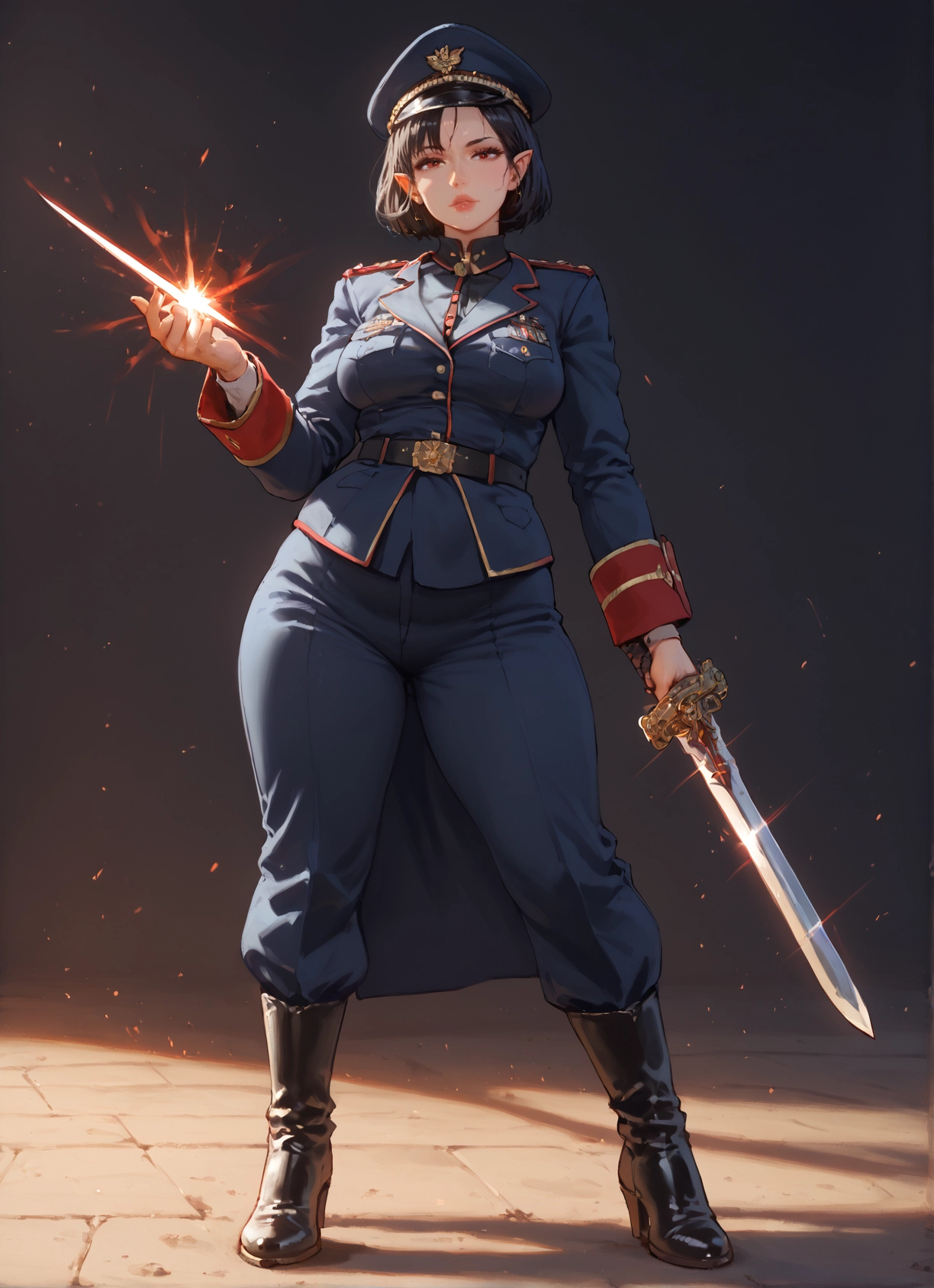 1girl, weapon, solo, sword, hat, uniform · Yamete.gg
