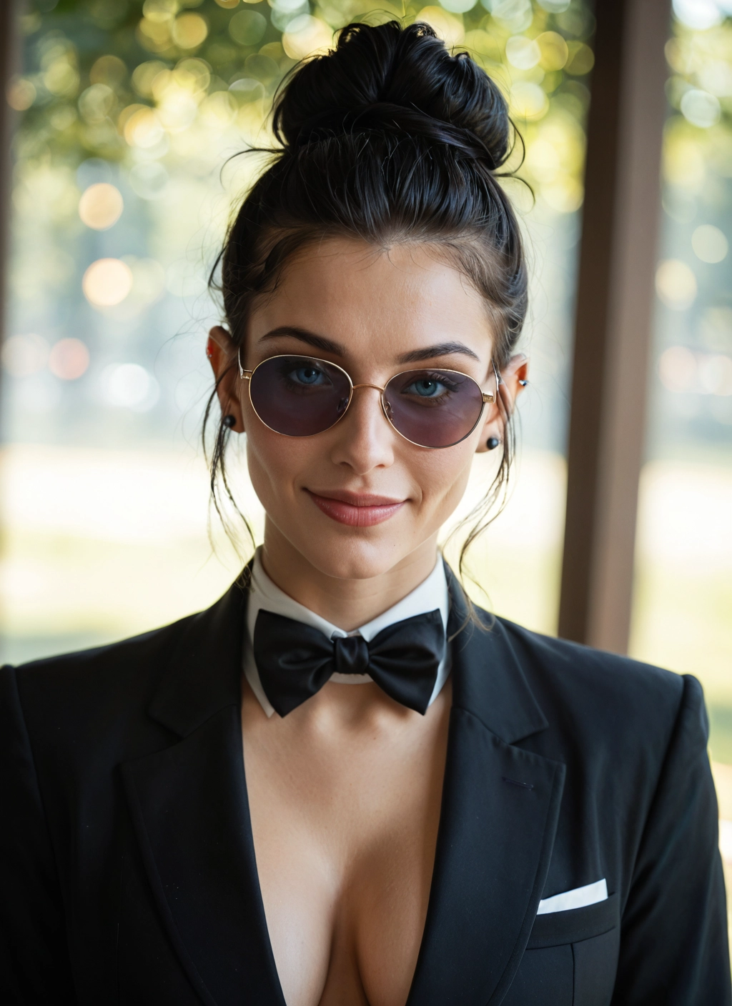 1girl, solo, sunglasses, breasts, bow, bowtie · Yamete.gg