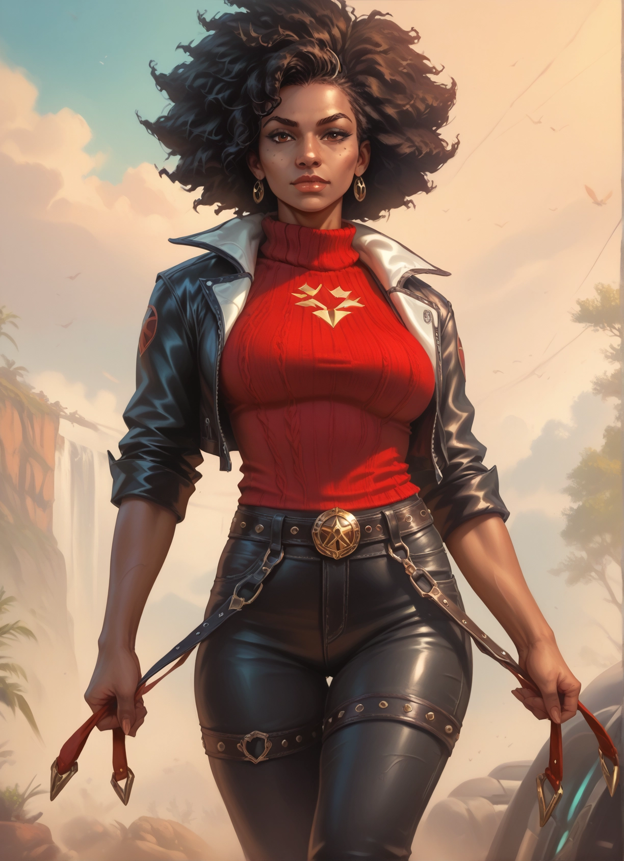 1girl, jewelry, earrings, solo, jacket, pants · Yamete.gg