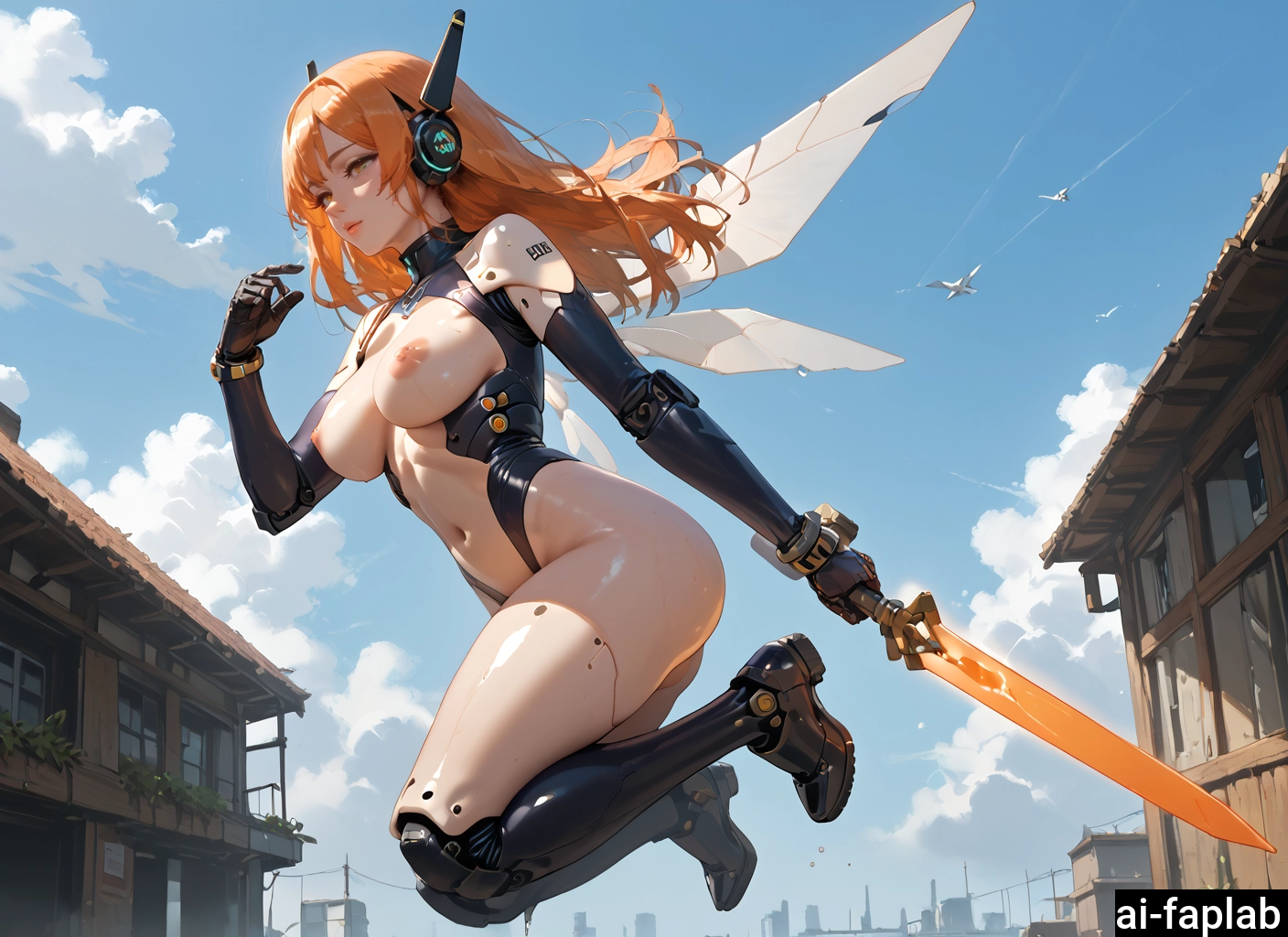 1girl, breasts, nipples, weapon, solo, long hair · Yamete.gg