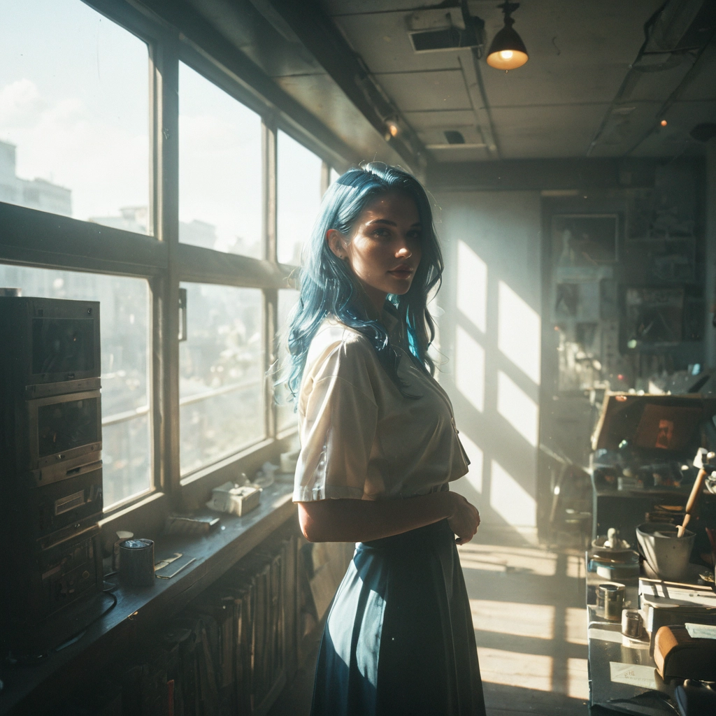 1girl, indoors, solo, skirt, window, long hair · Yamete.gg