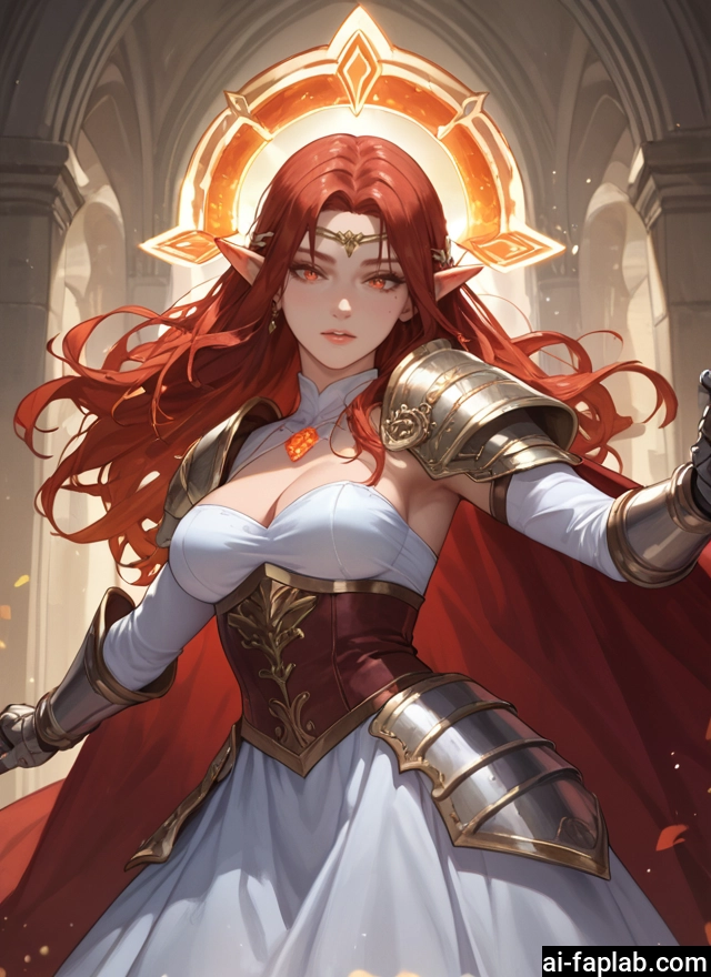 1girl, breasts, long hair, pointy ears, solo, red hair · Yamete.gg