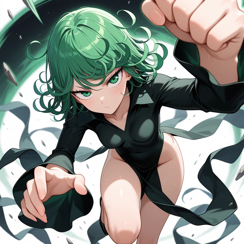 1girl, green hair, solo, dress, breasts, green eyes · Yamete.gg