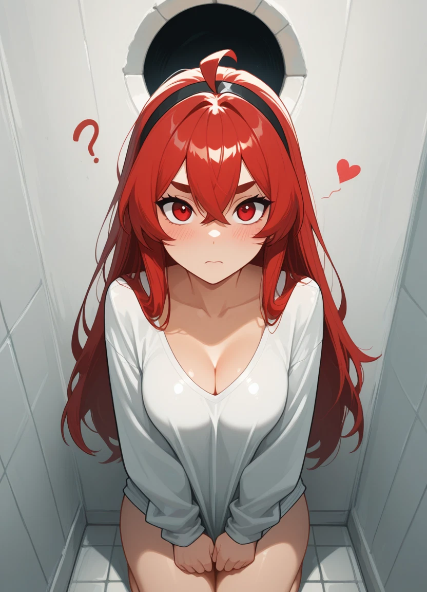 1girl, breasts, red eyes, red hair, solo, long hair