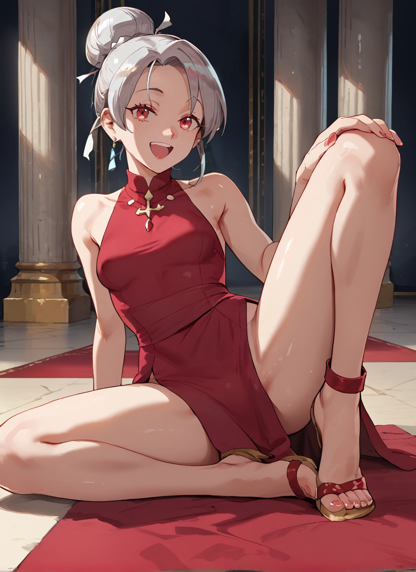 1girl, dress, open mouth, red eyes, solo, jewelry · Yamete.gg
