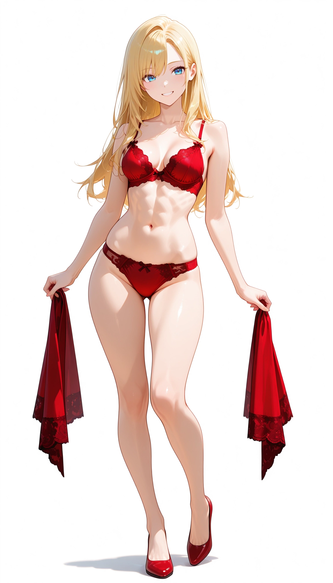 1girl, solo, underwear, bra, panties, red bra · Yamete.gg