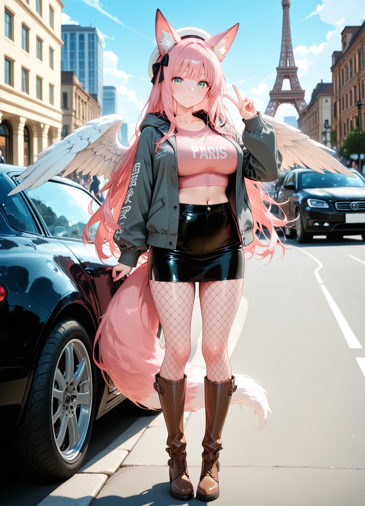 1girl, animal ears, fishnets, motor vehicle, solo, long hair · Yamete.gg
