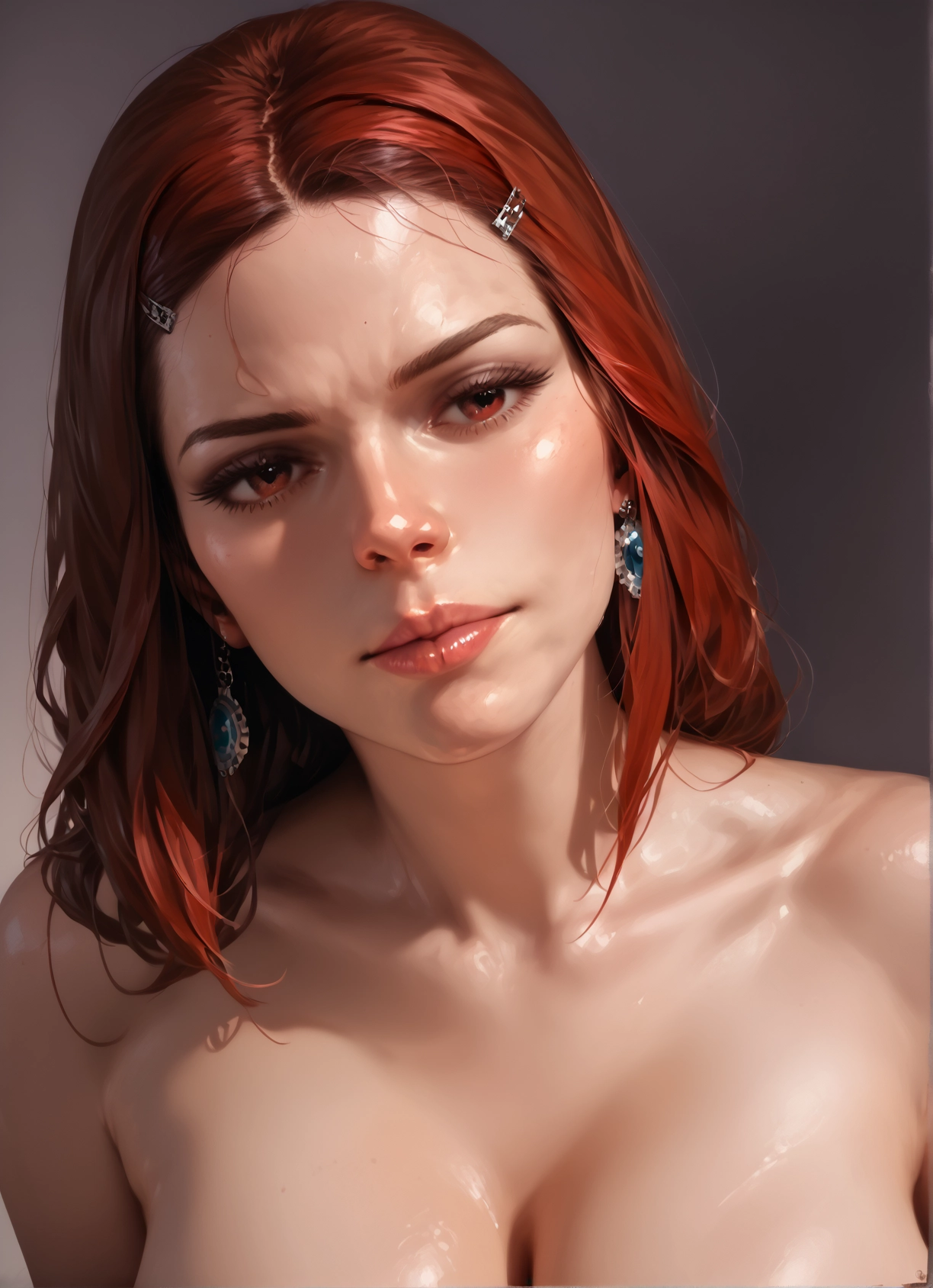 1girl, solo, jewelry, earrings, breasts, hair ornament · Yamete.gg