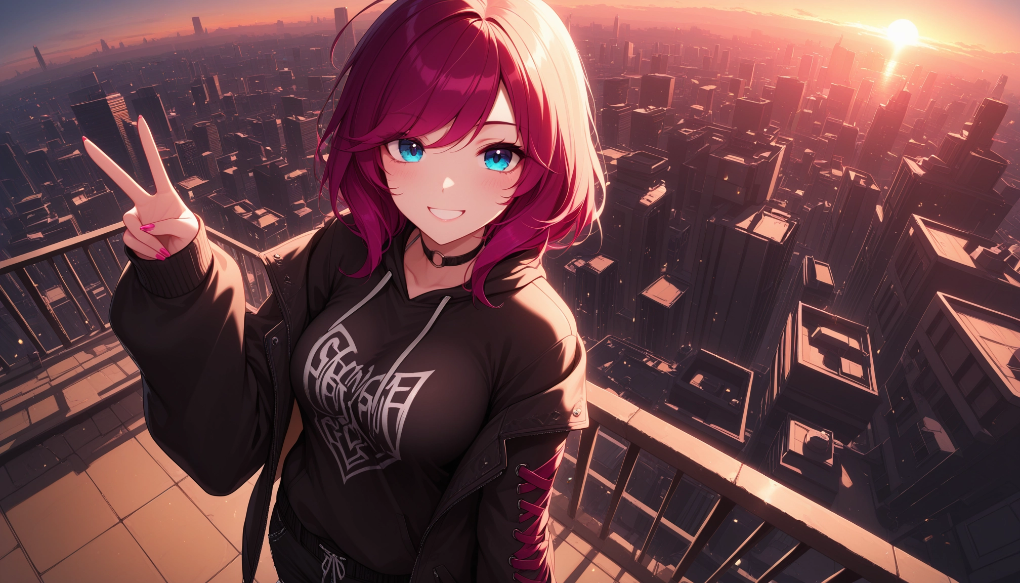 1girl, solo, smile, blue eyes, v, looking at viewer · Yamete.gg