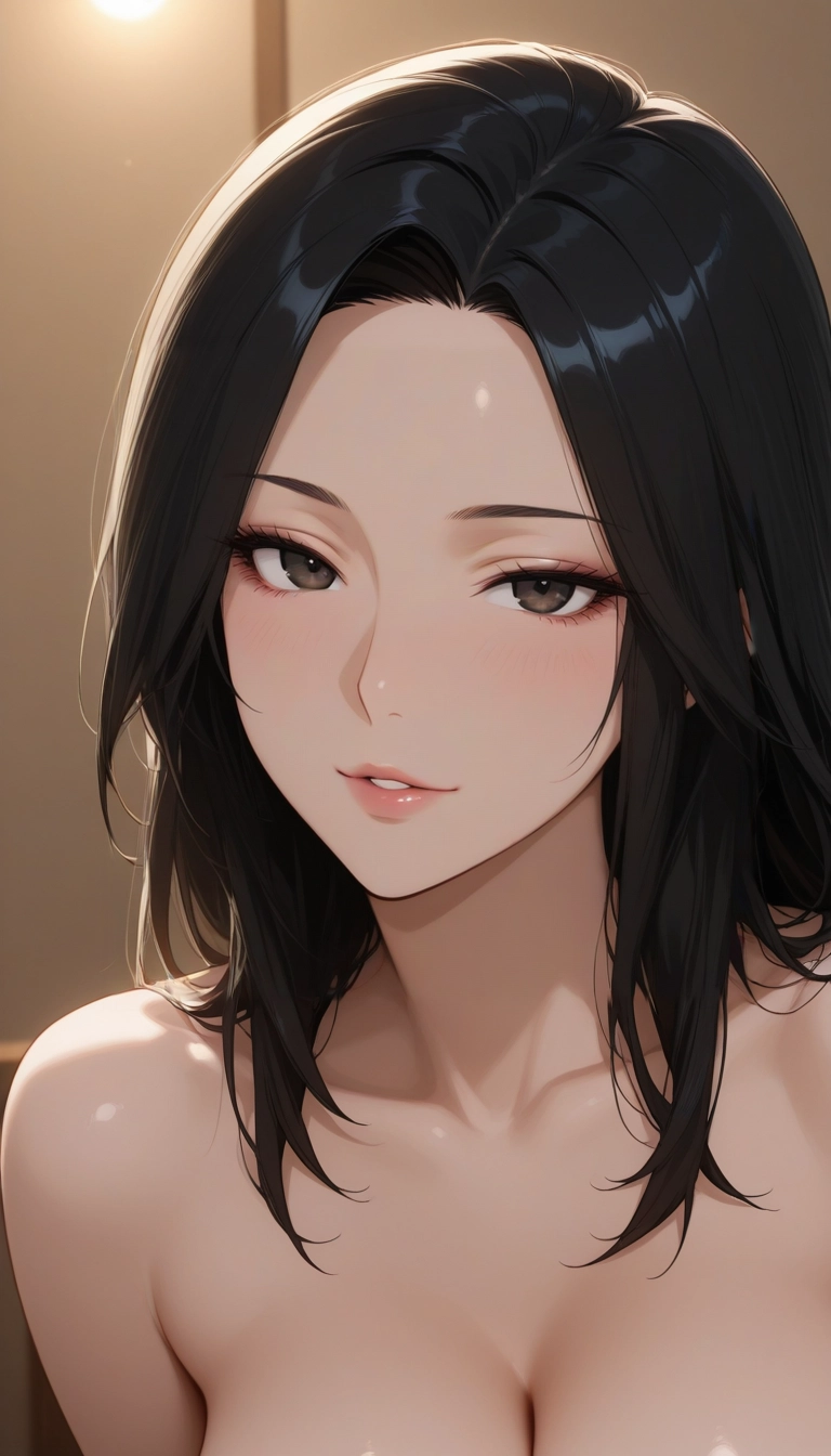 1girl, solo, breasts, black hair, looking at viewer, cleavage · Yamete.gg