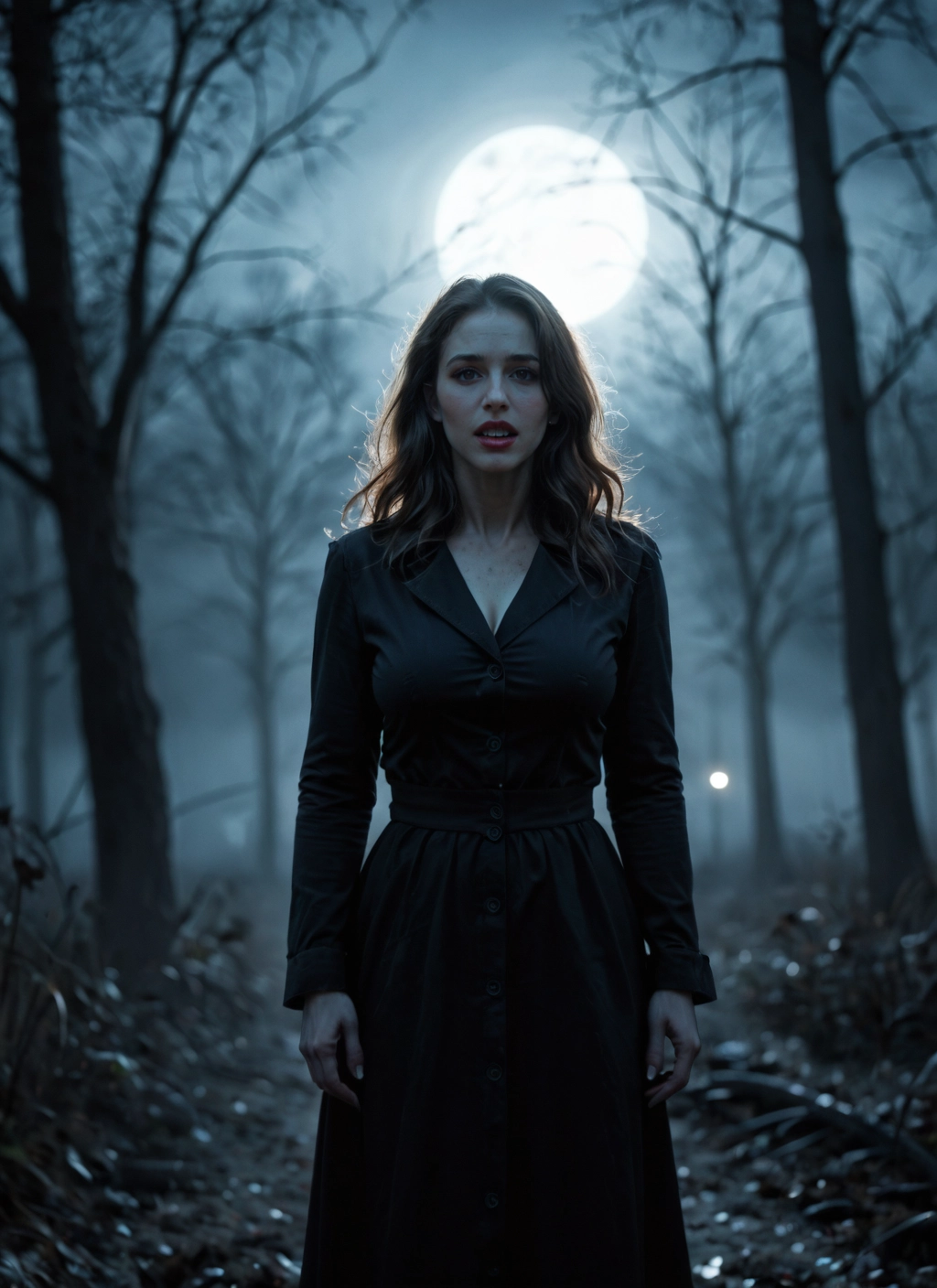1girl, solo, moon, breasts, tree, full moon · Yamete.gg