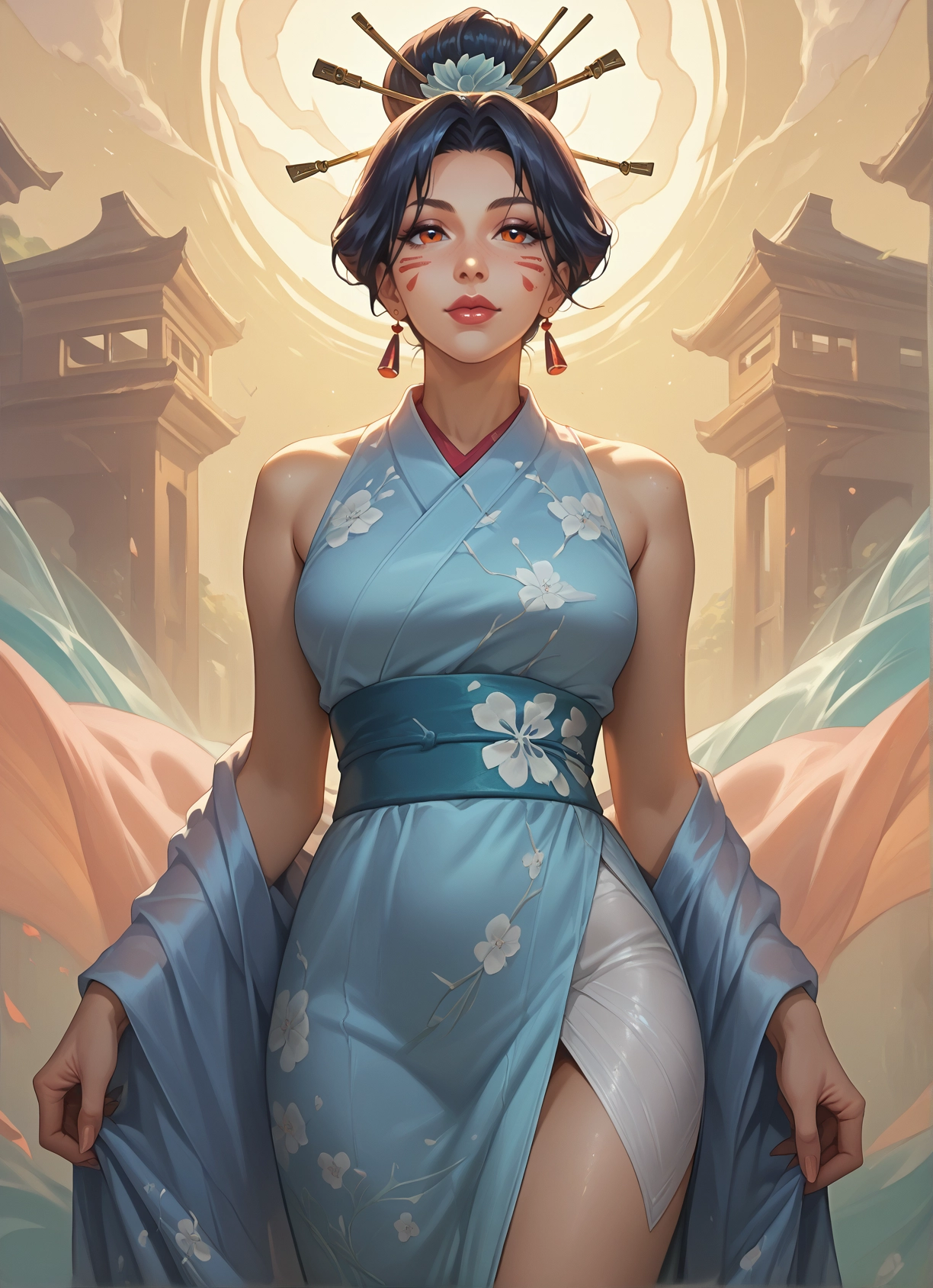 1girl, solo, hair ornament, jewelry, japanese clothes, earrings · Yamete.gg